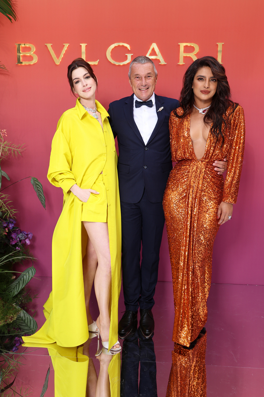 Bulgari Group CEO Jean-Christophe Babin with Anne Hathaway and Priyanka Chopra Jonas
