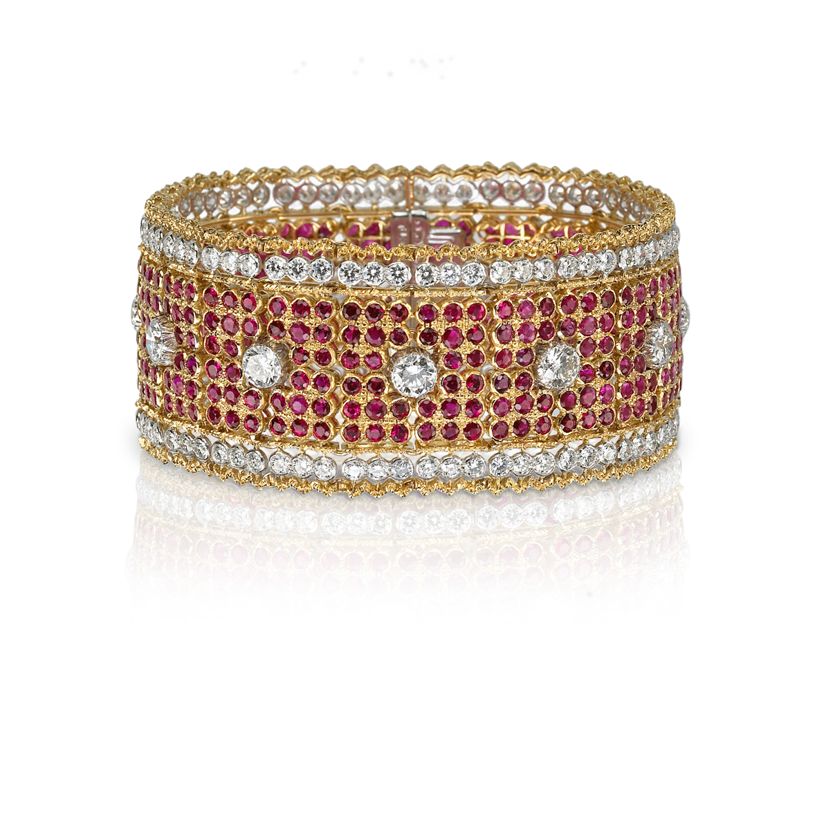 UNICA BRACELET IN WHITE AND YELLOW GOLD SET WITH DIAMONDS AND RUBIES BY BUCCELLATI