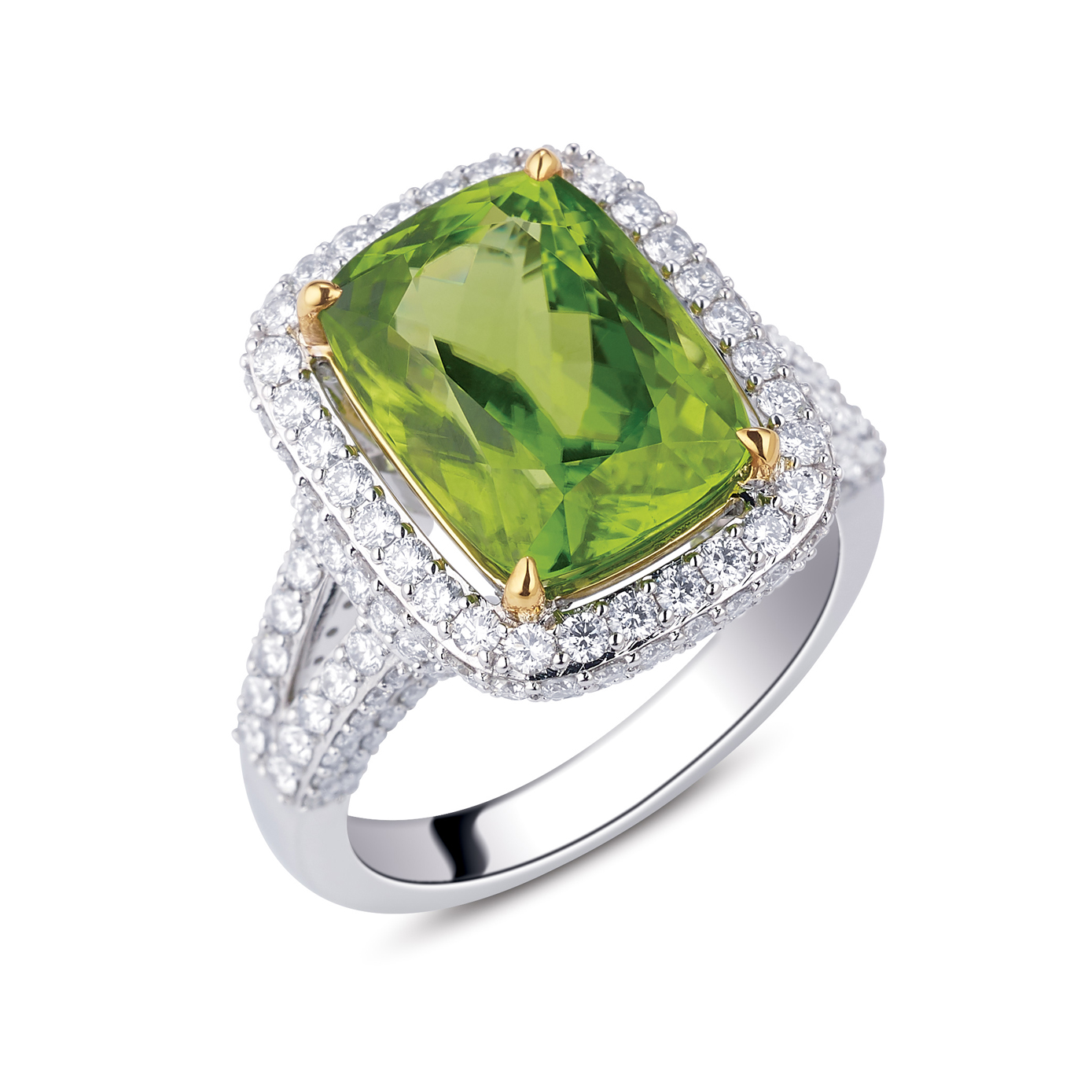 18-KARAT (750) WHITE AND YELLOW GOLD RING SUITE WITH DIAMONDS AND PERIDOT BY MOUAWAD