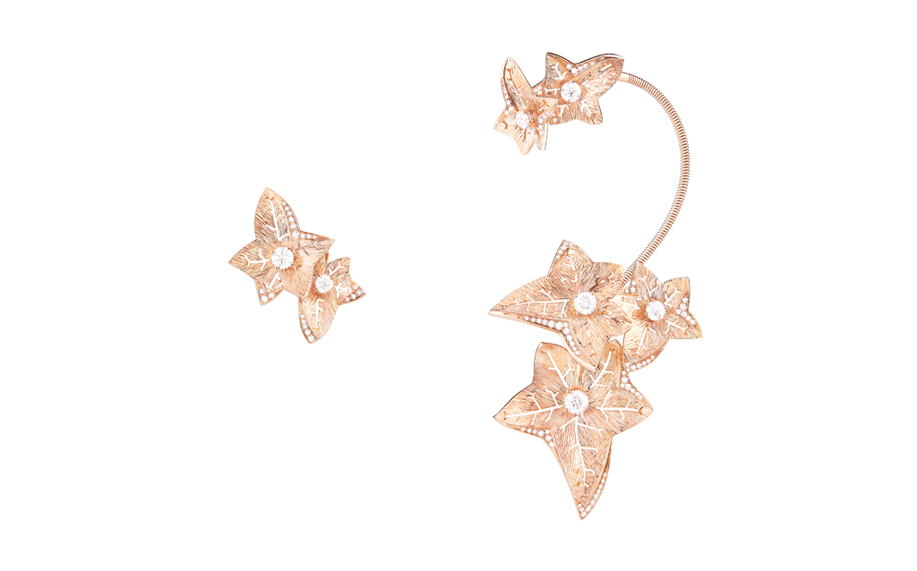 أقراط  Lierre de Paris من الذهب الزهري والألماس