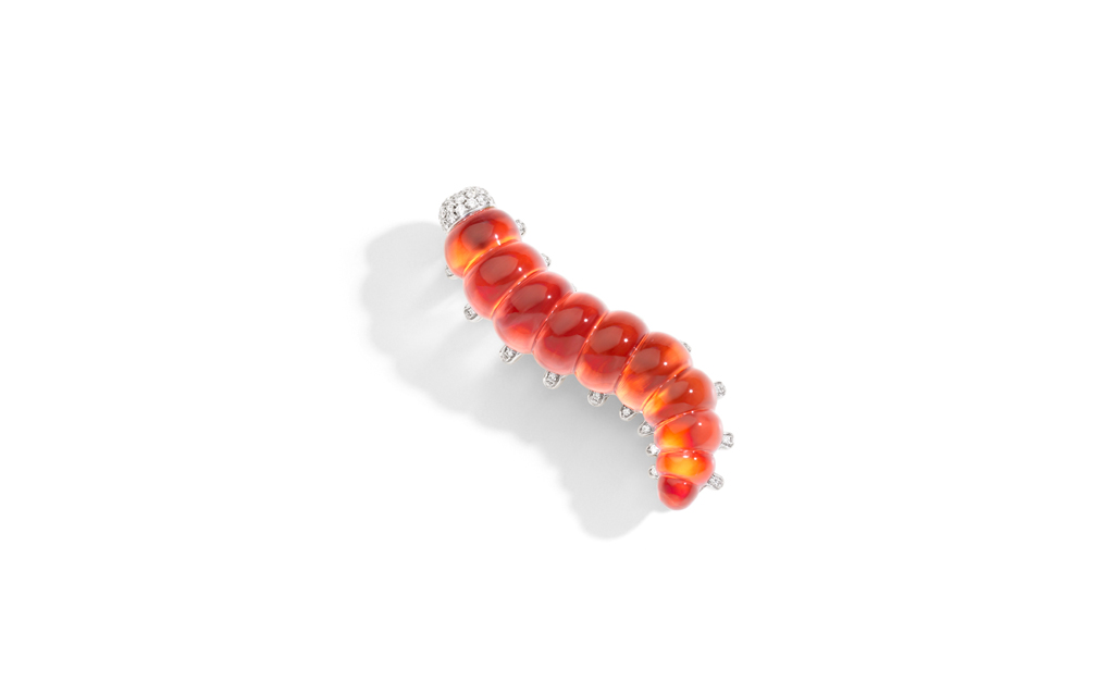 BRUCO brooch white gold diamonds cornelian rock crystal