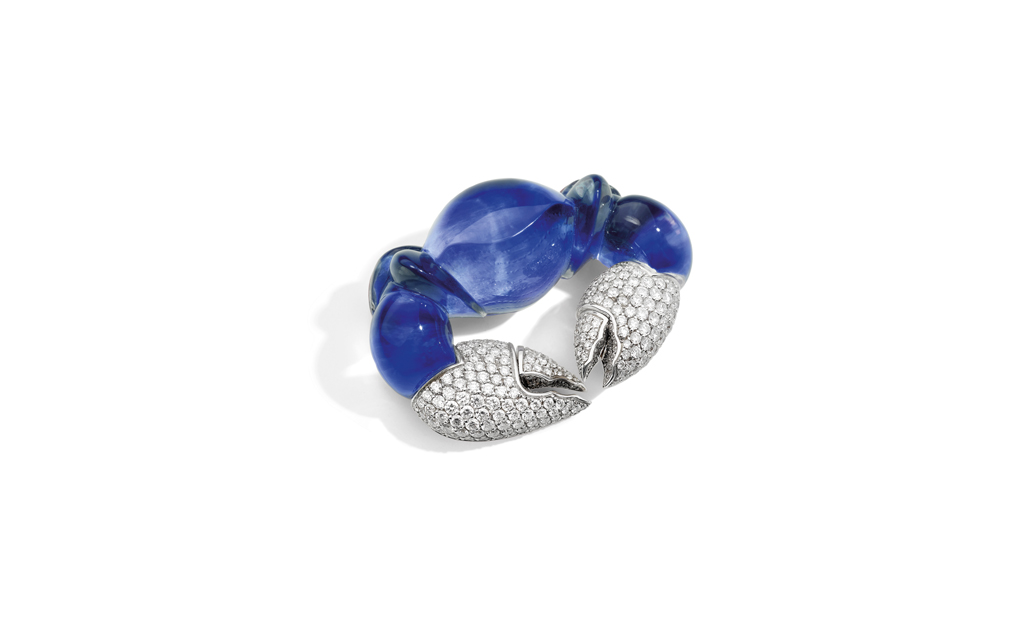 RANCHIO brooch white gold, diamonds, lapis and rock crystal