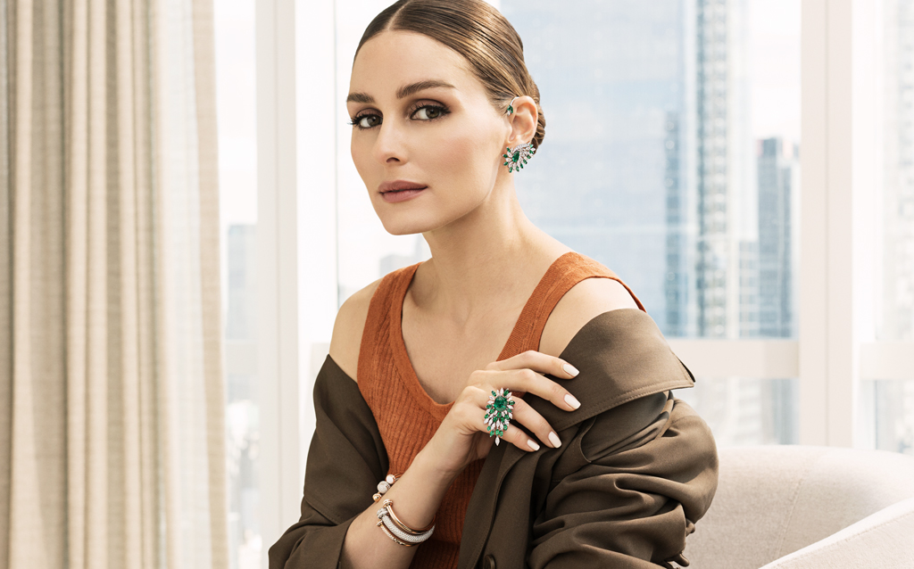 Olivia Palermo wearing the Luxuriant Oasis earrings & ring 
