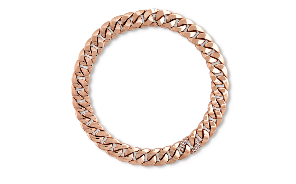 Oro Classic necklace in 18kt rose gold with diamonds by Roberto Coin