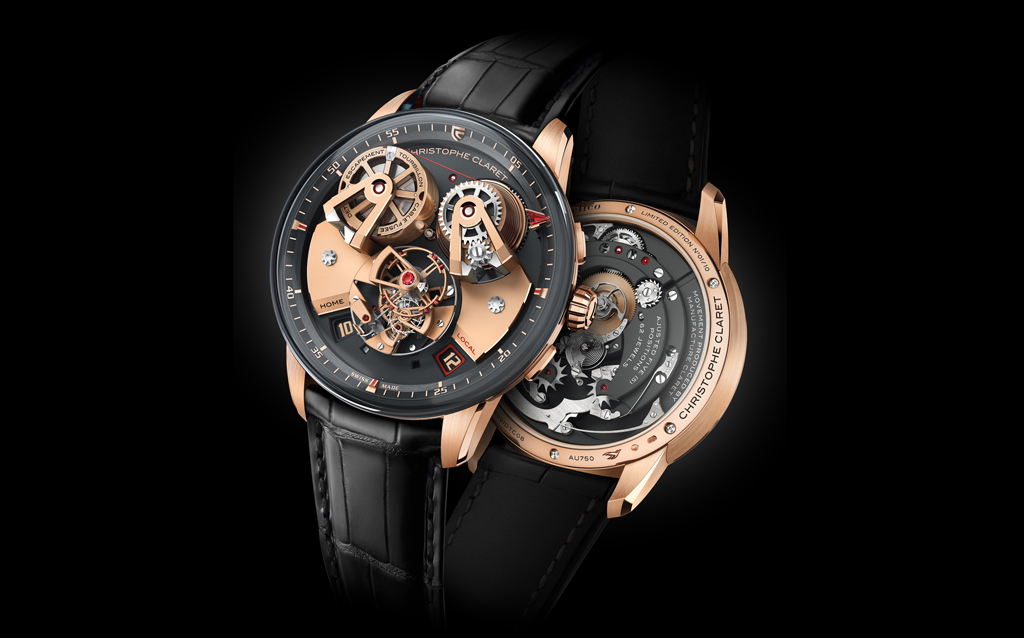 Christophe Claret’s new Angelico.  Christophe Claret has taken up the challenge revealing the Angelico model combining a tourbillon with a long detent escapement and a cable-type fusee transmission system. This mechanical feat broadening the horizons of traditional horology is complemented by an instant-jump dual-time display complete with day/night and 72-hour power-reserve indications. 